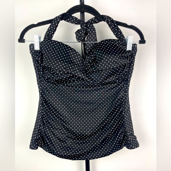 Miraclesuit Other - Miraclesuit Black‎ White Polka Dot Retro Ruched Side Seams Tankini Swimsuit Top
